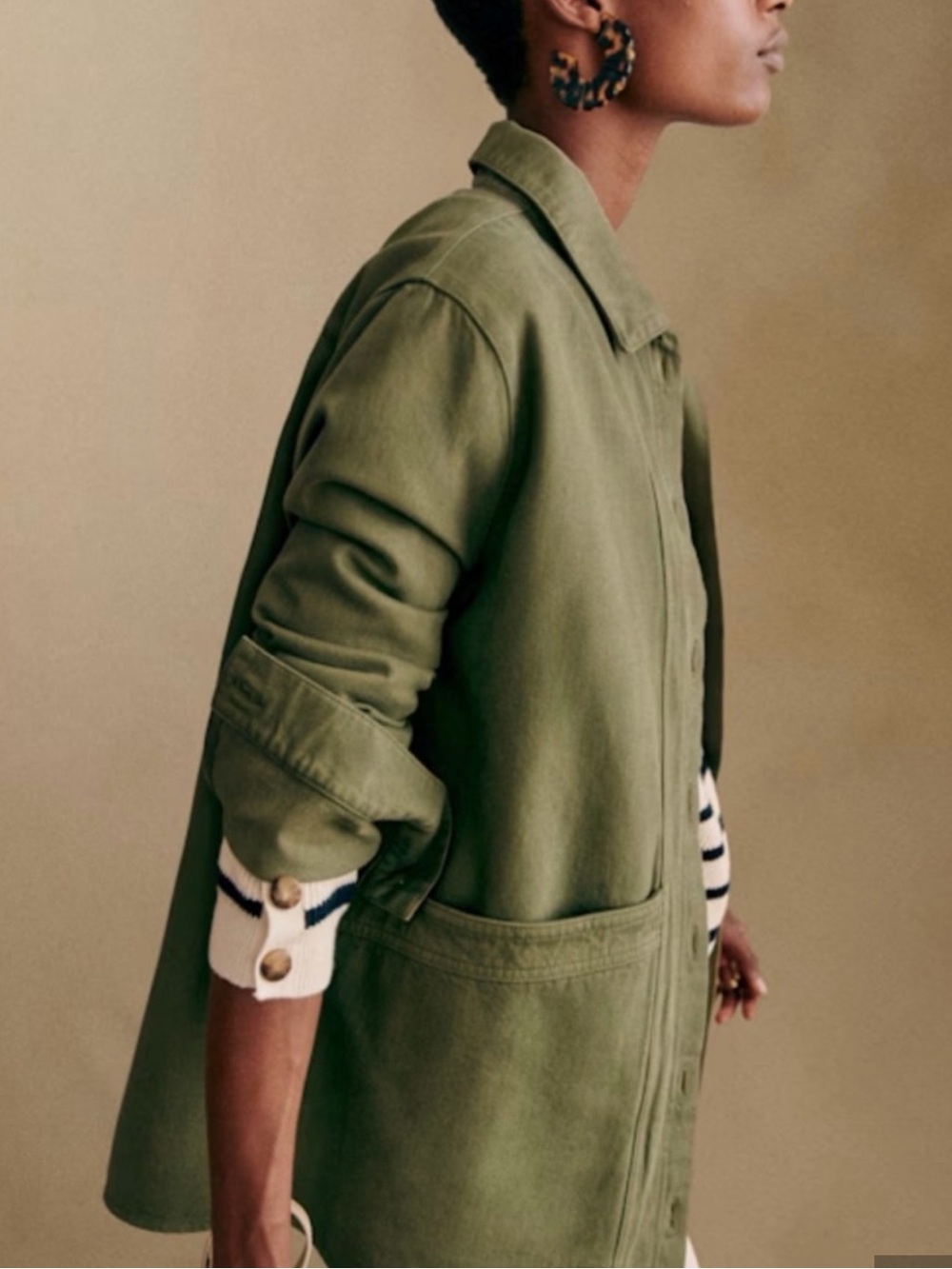 Sezane Will XXS Olive denim Utility Jacket with Button Front chore jacket - Picture 2 of 11